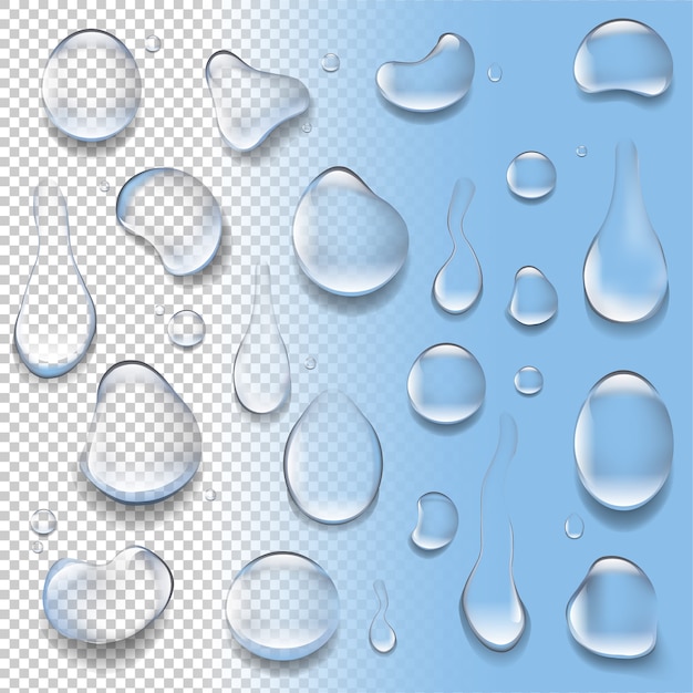 Water Drop  Big Set Transparent And Blue Background With Gradient Mesh,  Illustration