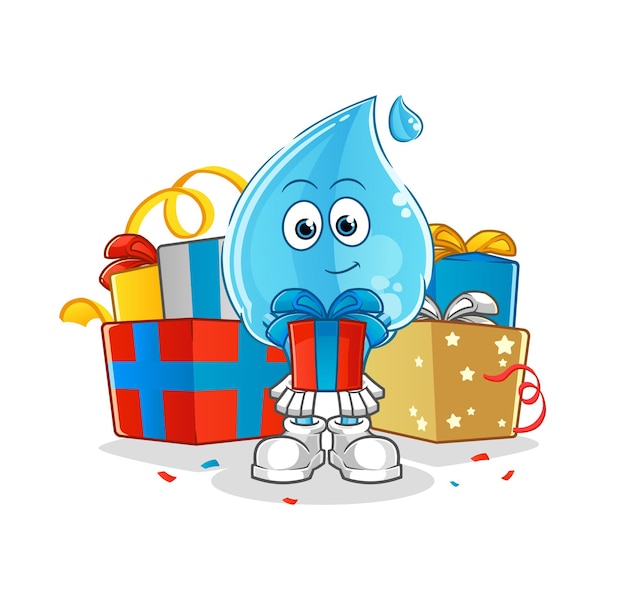 Water drop give gifts mascot cartoon vector