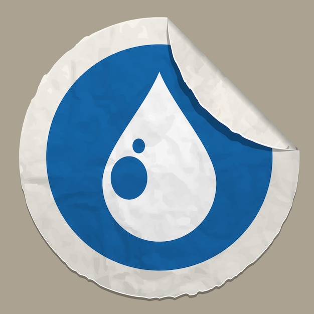 Water drop icon realistic paper sticker with curved edge