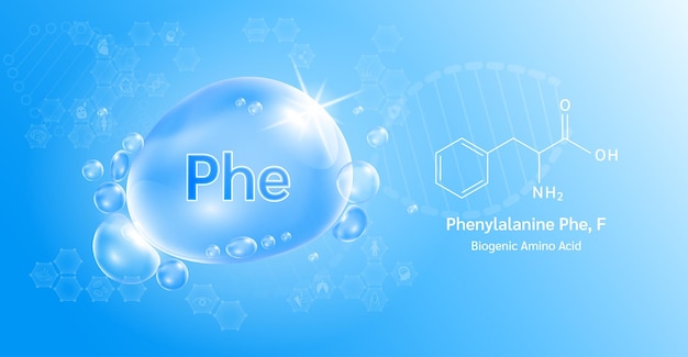 Water drop Important amino acid Phenylalanine and structural chemical formula.