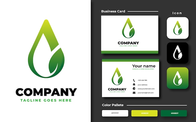 water drop and leaf logo template with business card