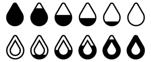 Water drop level icon set From zero to full