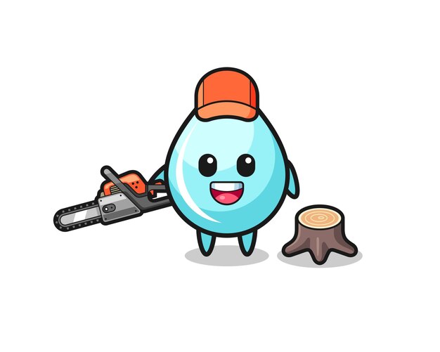 Water drop lumberjack character holding a chainsaw , cute design