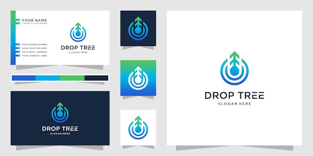 Water drop tree logo and business card