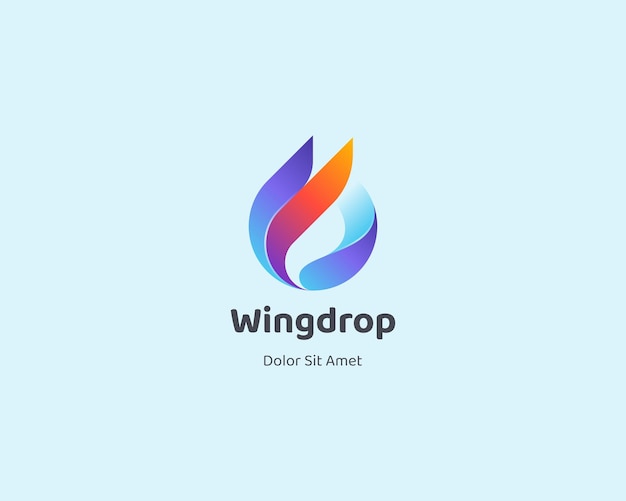 Water drop with creative wings gradient logo