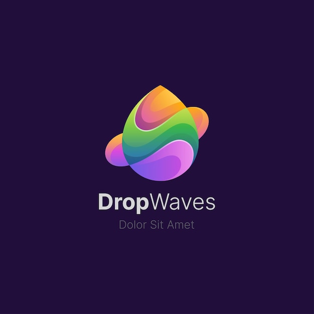 Vector water drop with gradient waves logo