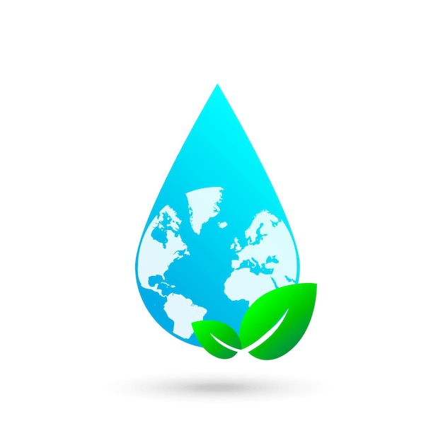 Water drop with leaves and globe vector icon illustration, eco concept