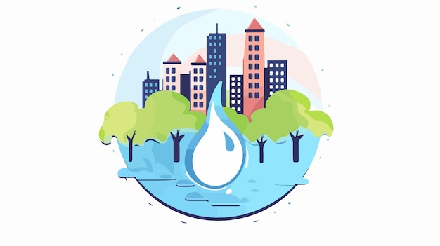 Vector a water drop with trees and buildings in the background