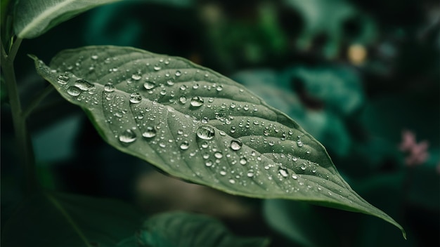 Vector water droplets on leaf in quiet garden