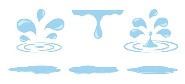 Water drops cartoon raindrops vector blue flat falling rain simple droplets