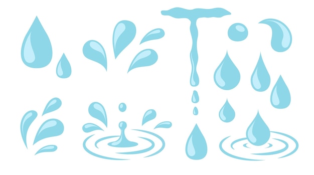 Water drops Cartoon tears nature splash elements Isolated raindrop or sweat wet droplets of dew shapes Isolated aqua vector icons Rain and wet drop droplet shape aqua blue illustration