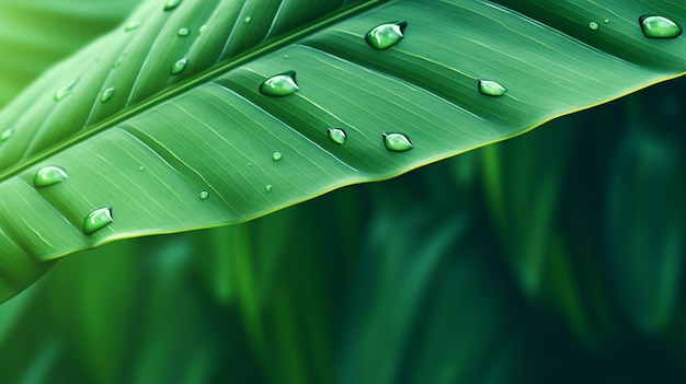 Vector water drops on a green leaf with water drops