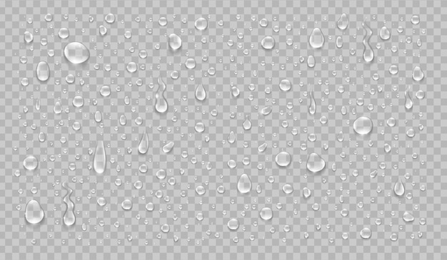 Water drops realistic isolated set on transparent background Vector illustration