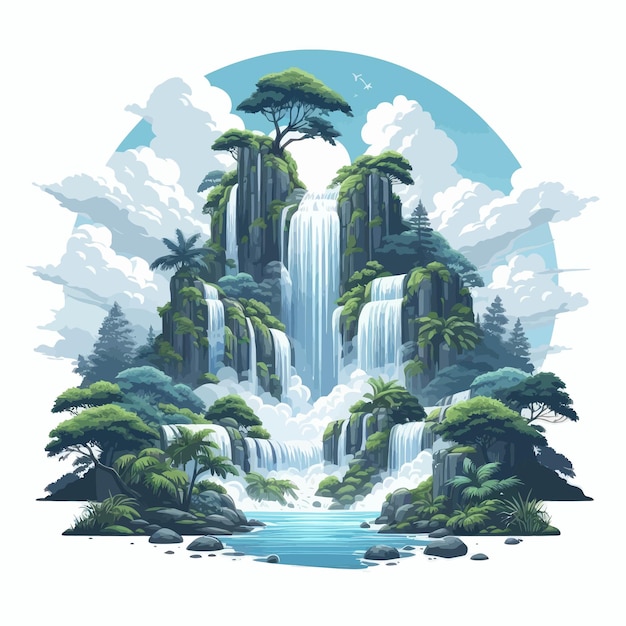 Vector a water fall with a waterfall and trees in the background