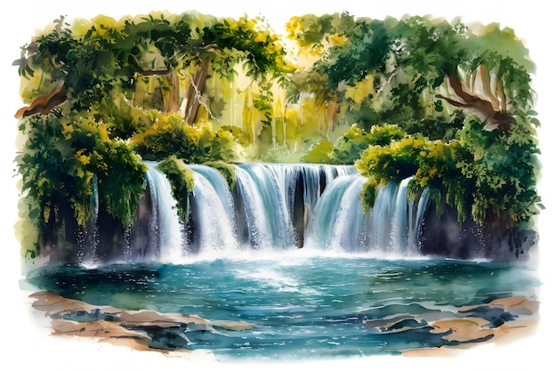 Vector a water fall with a waterfall and trees in the background