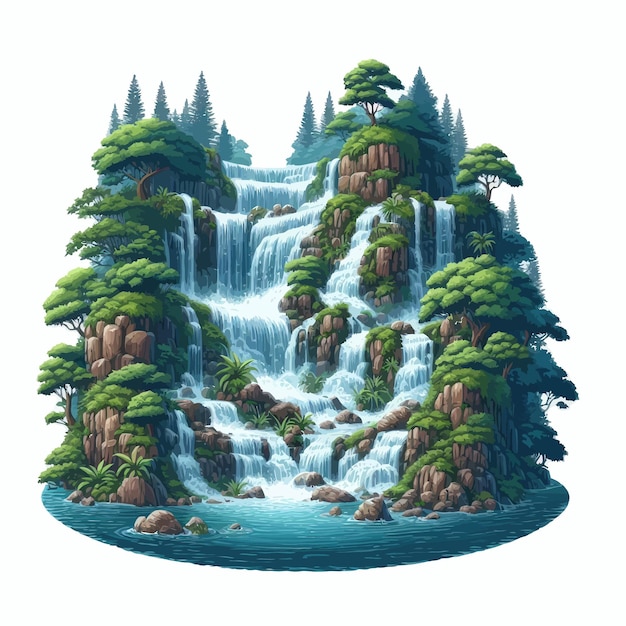 a water fall with a waterfall and trees on it