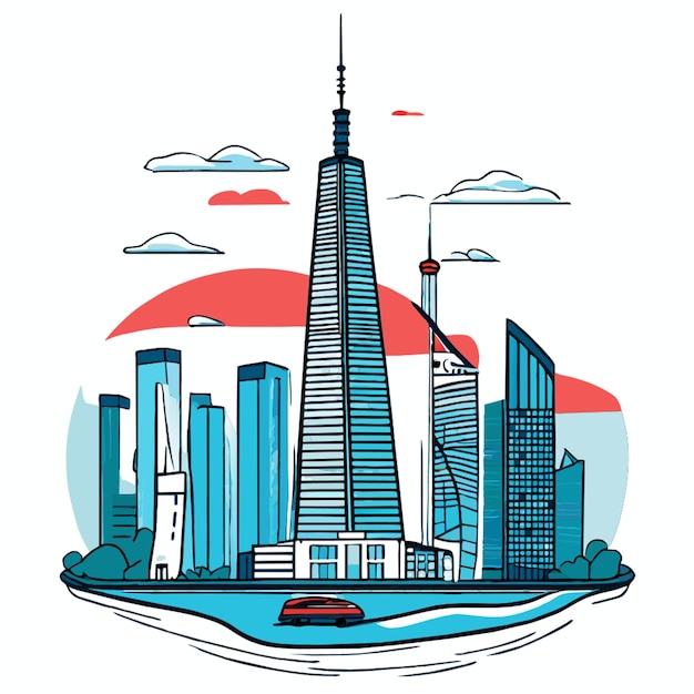 water famous architecture finance shanghai tower vector illustration doodle vector illustration