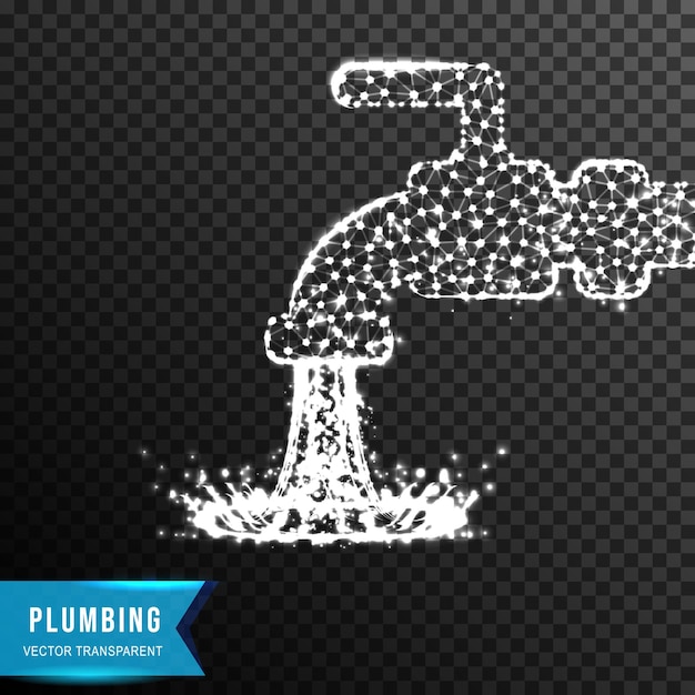 Water fauchet plumbing concept from connecting dot and line light effect vector illustration isolated on transparent background