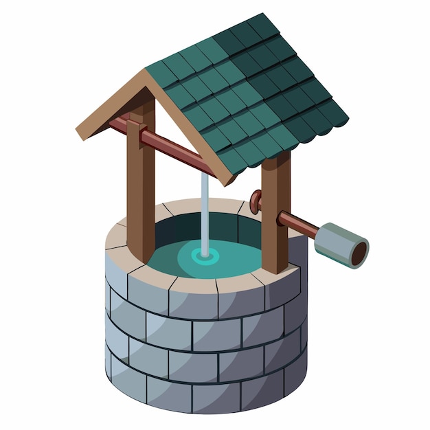 a water fountain with a green roof and a green roof