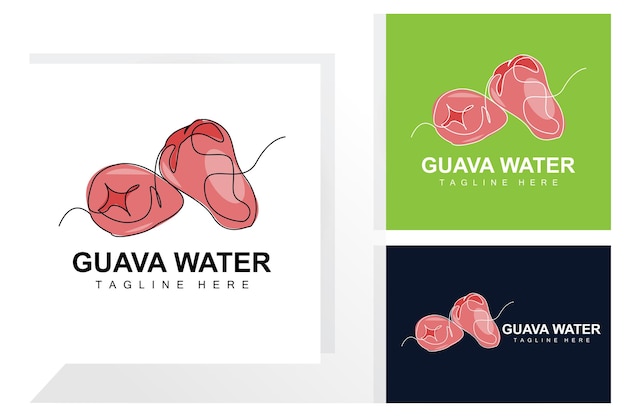 Water Guava Logo Design Vector With Line Style Fresh Fruit Market Illustration Vitamin Plant