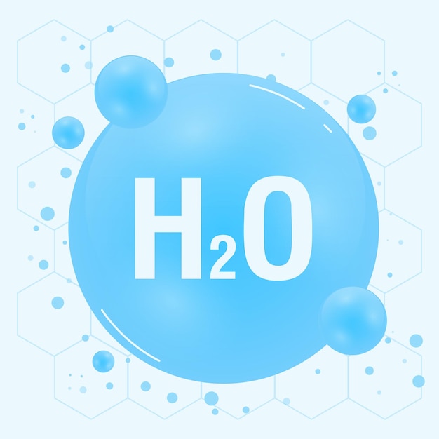 Water H2O molecule models blue and chemical formulas natural Ecology and biochemistry concept Vector Illustration