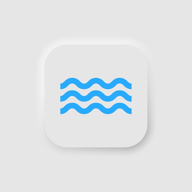 Water icon in neumorphism style Icons for business white UI UX Water pool symbol Cold blue water water line wave Neumorphic style Vector illustration