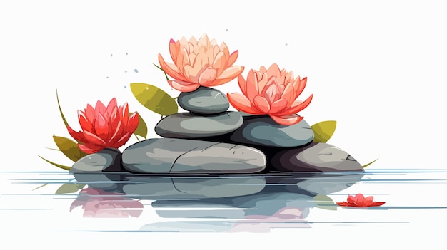 Vector water lily flower arrangement on balancing stone