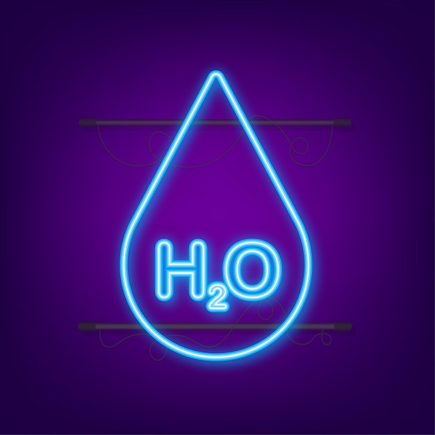 Water molecule neon sign. Structure of the water molecule H2O. Vector stock illustration.