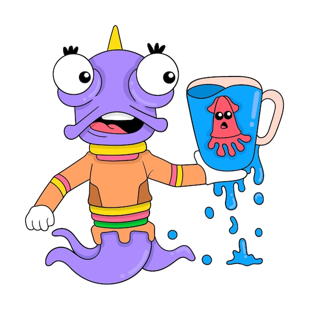 Water monster raising squid in the aquarium doodle icon image kawaii