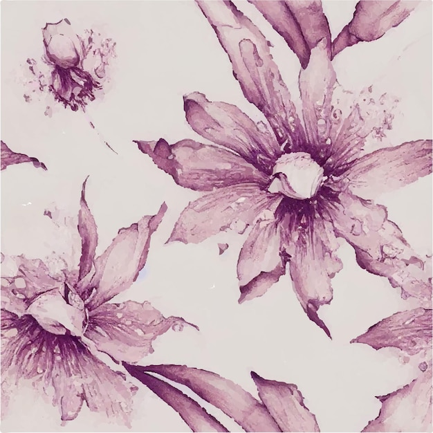 water paint purple flowers pattern