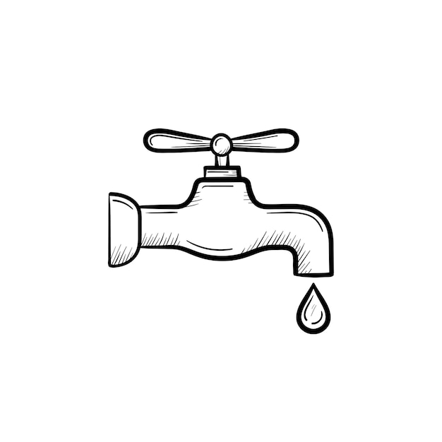 Water pipe with clean drop hand drawn outline doodle icon. Water drop falling from the pipe vector sketch illustration for print, web, mobile and infographics isolated on white background.