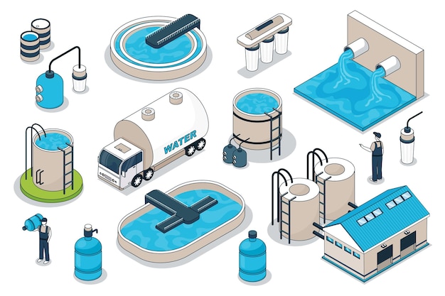 Vector water purification isometric