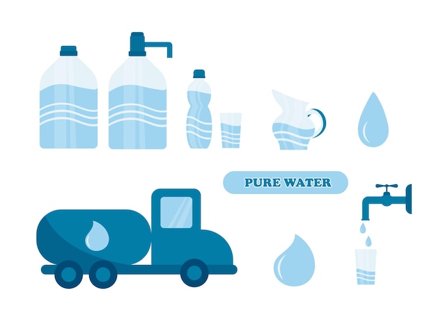 Water related icons set Bottled drinking water Vector illustration