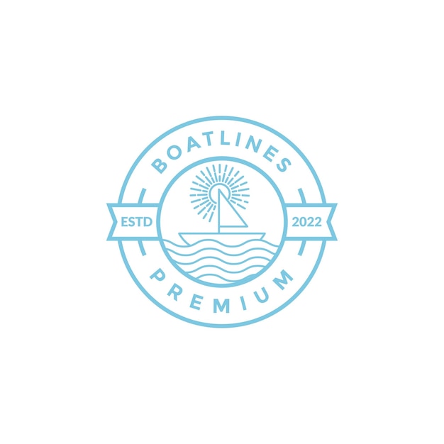 Water sea with boat badge minimal logo design