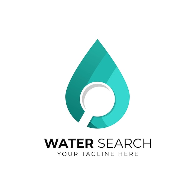 Water search logo - drop of liquid or oil and loupe or magnifier symbol.