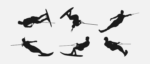 Water ski vector set silhouettes Isolated background Water sport summer Vector illustration