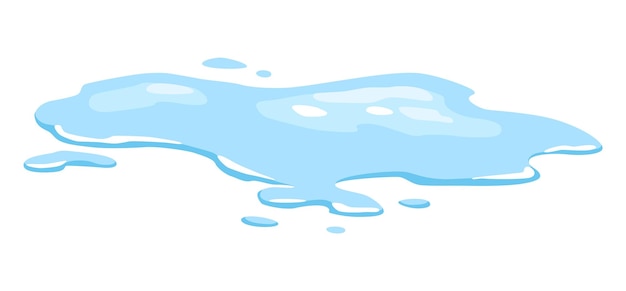 Water spill puddle Blue liquid various shape in flat cartoon style Vector fluid design element isolted on white background