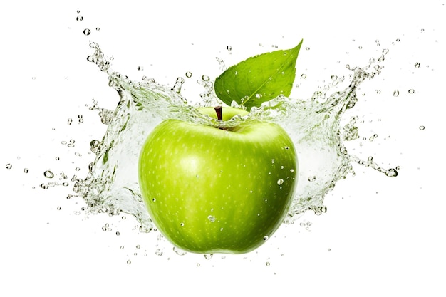 Water splash and fruits isolated on white background with clipping path Fresh apple