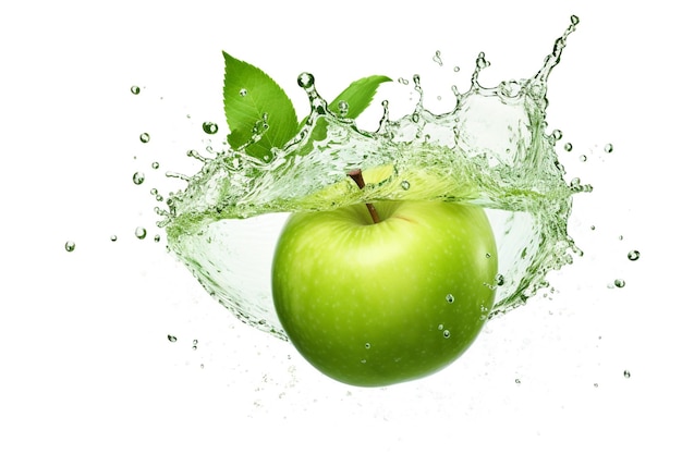 Water splash and fruits isolated on white background with clipping path Fresh apple