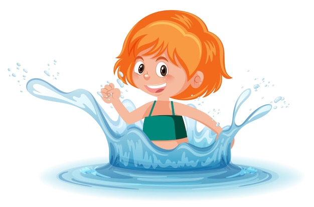 A water splash with fun girl on white background