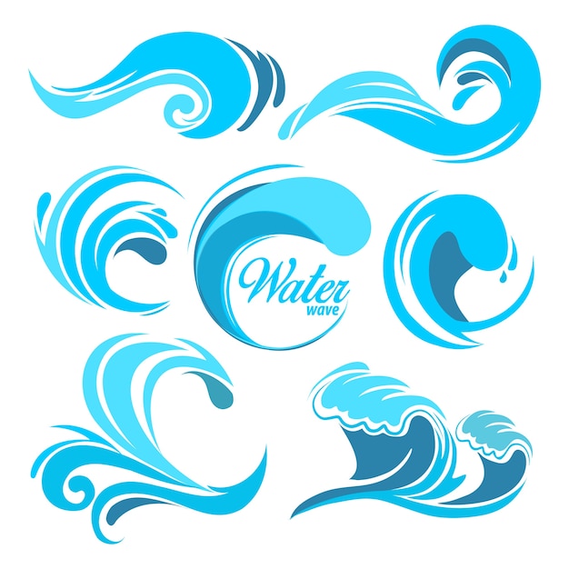 Water splashes and ocean waves.  graphic symbols for logo . Wave water sea swirl, collection of nature, water wave illustration