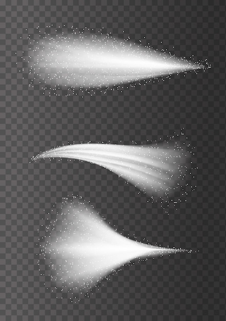 Water spray, white smoke, dust and dots, mist of atomizer.  effect, 3d illustration, cosmetic . Spray effect water