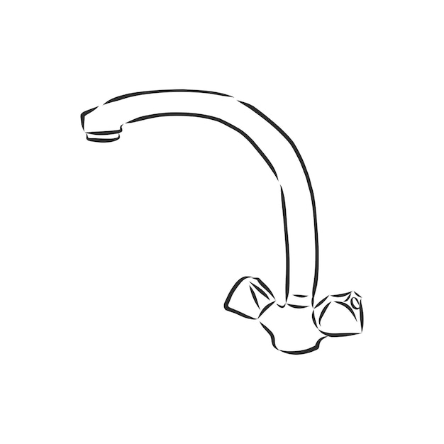 Water tap for kitchen, Vector Single Sketch Kitchen Faucet