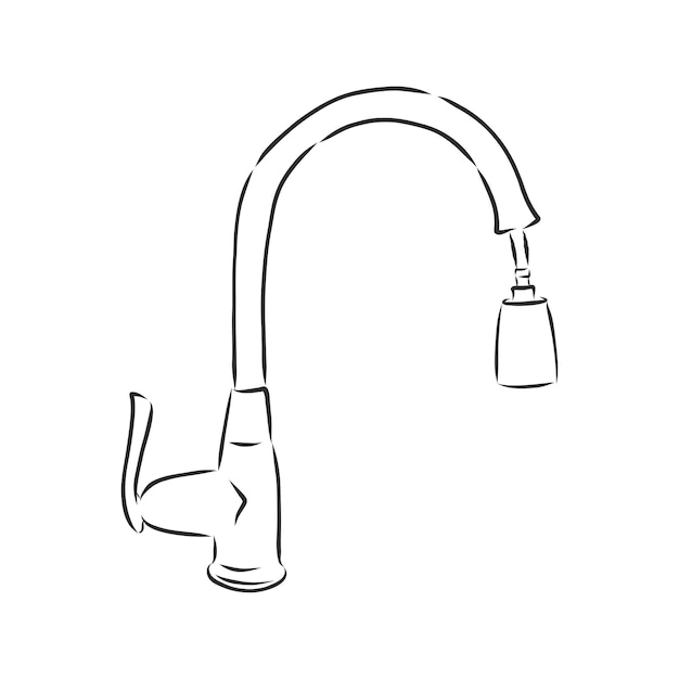 Water tap for kitchen, Vector Single Sketch Kitchen Faucet