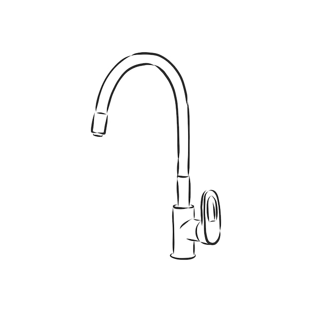 Water tap for kitchen, Vector Single Sketch Kitchen Faucet