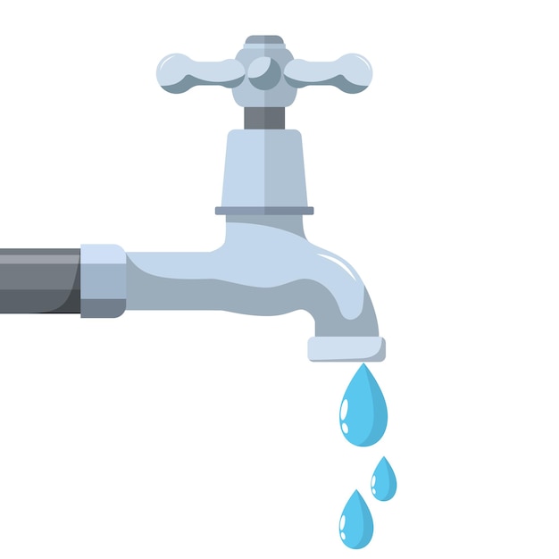 Water tap with falling drop. Vector illustration in flat style