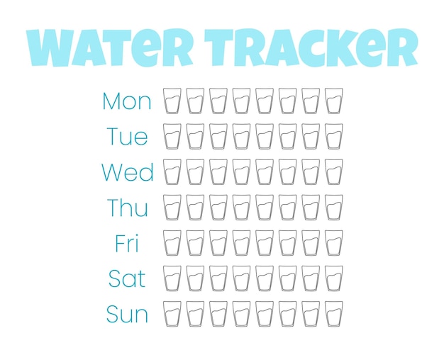 Water tracker vector template drinking water checklist Water tracker with ice vector illustration Doodle style