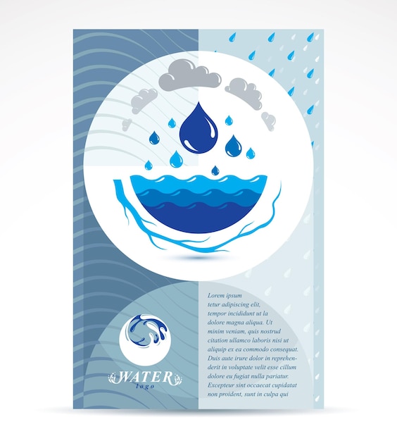 Water treatment company advertising flyer. Global water circulation conceptual design, blue planet.