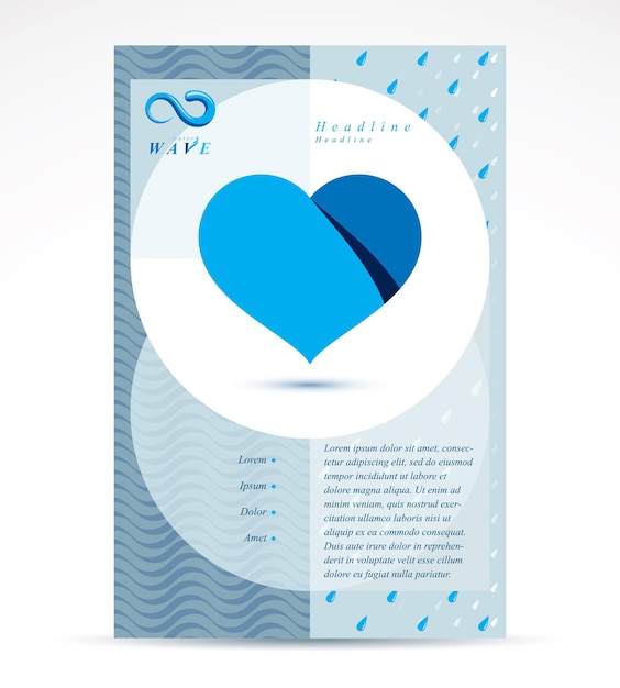 Water treatment company advertising flyer. Pure water vector abstract illustration, heart shape.