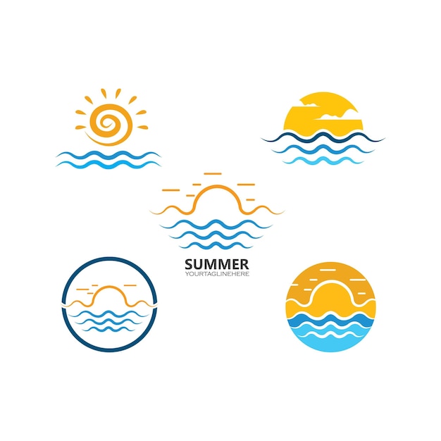 Water Wave and sun symbol and icon of summer Template vector